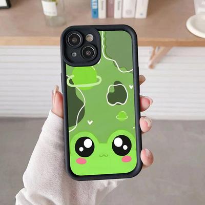 Kawaii Frog Phone Case for iPhone 17 16 15 14 13 12 11 Air Pro Max Plus Black Soft TPU Shockproof Cover