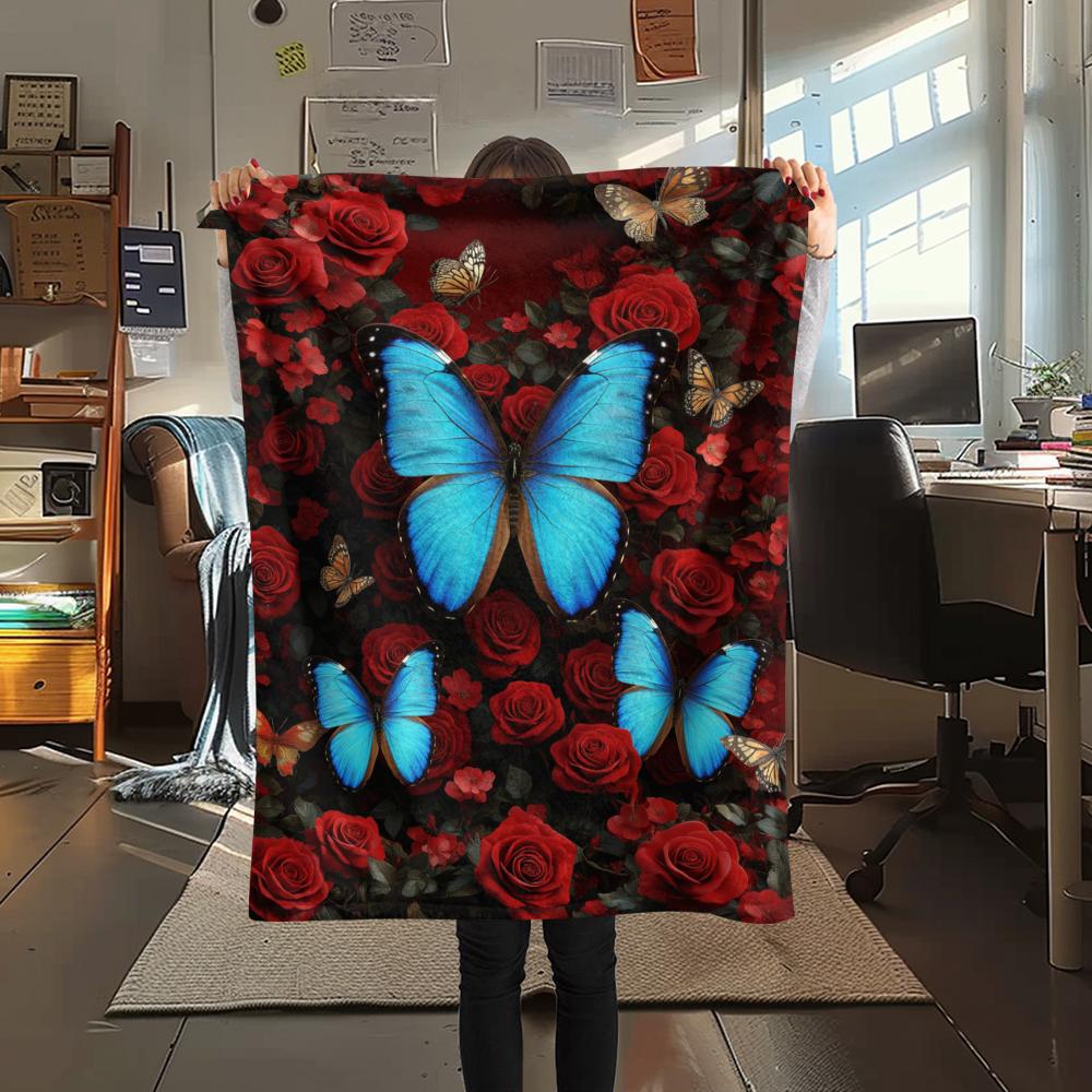 1PC 3D Butterfly Print Flannel Blanket, High Quality All Seasons, Home Decor, Warmth and Comfort, Perfect for Christmas Gifts