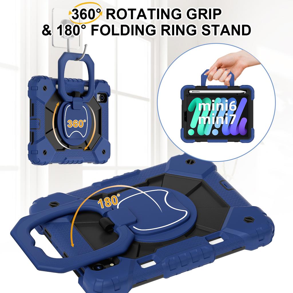 For Apple iPad Mini (2024) 360° Rotating Grip Heavy Duty Protection Stand TPU+PC 3in1 Anti-knock Shockproof Tablets PC Case