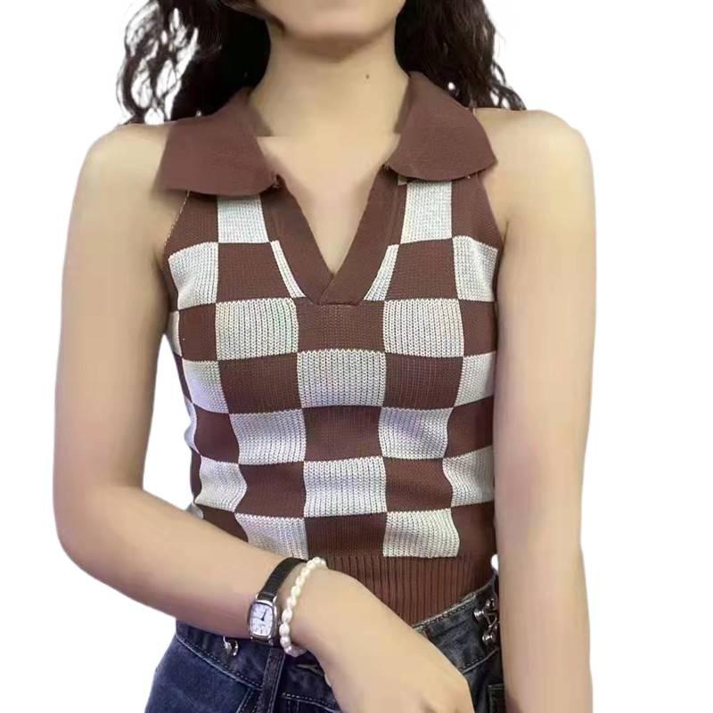 Women's Checkered Lapel Camisole Vest - Trendy, Versatile, and Stylish Layering Top