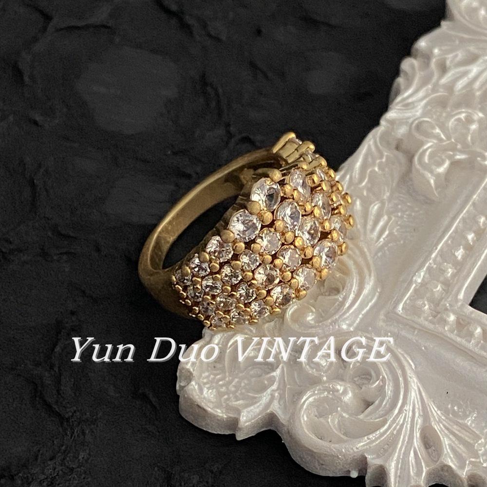 

Niche Vintage Copper Gold Emerald Zirconia Lace Edge Medieval Ring