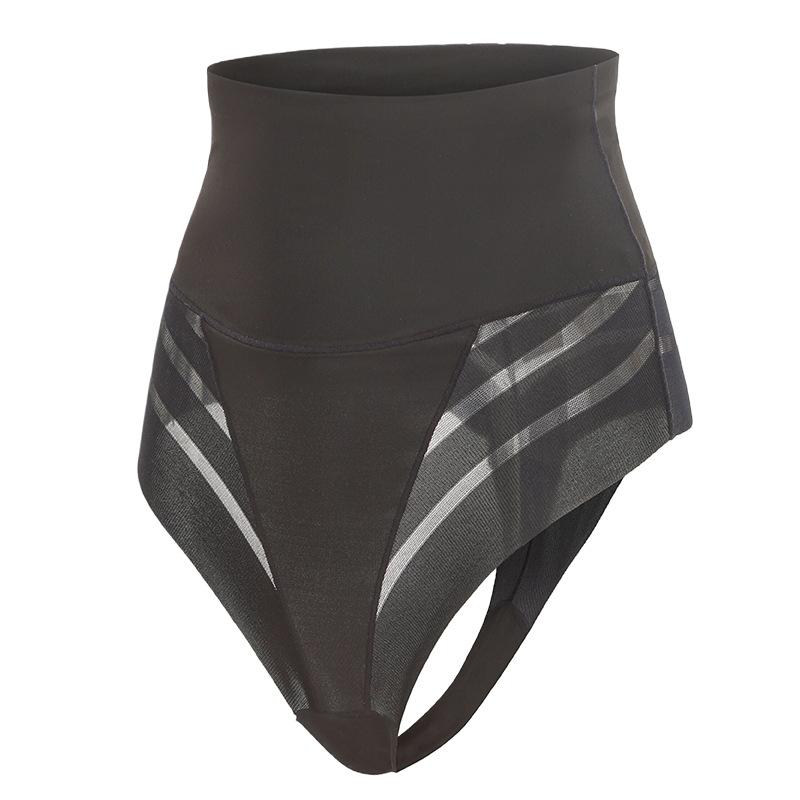 Women High Waist Striped Mesh Tummy Control Butt Lift T Back Thong Panty