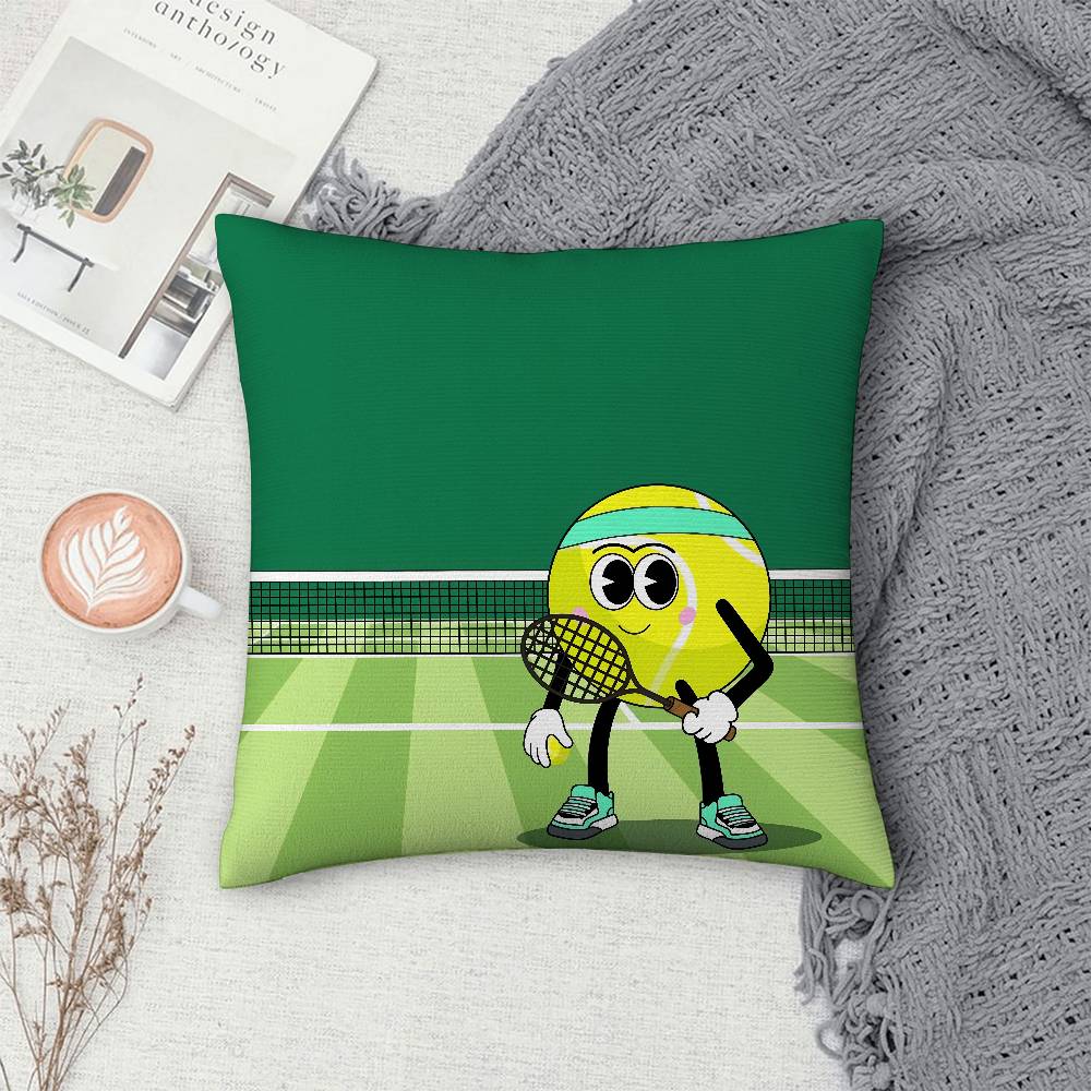 Cute Tennis Pictures Pillow Case Sofa Decorative Home Double-sided Print Plush Square Throw Pillow Covers Cushion Decor Cover