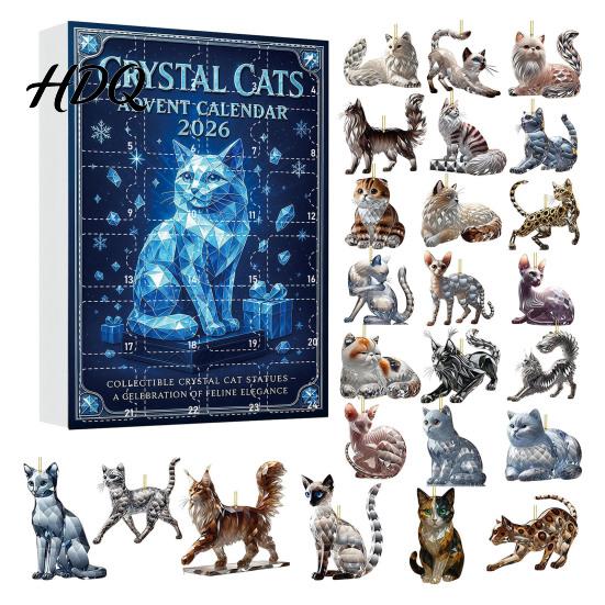 Holiday Countdown Gift for Cat Lovers 2026 Christmas Advent Calendar Blind Box Include 24 Crystal Ornaments Acrylic Hanging Decorations Tree