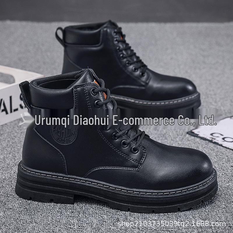 Men's Spring High-Top Work Boots - British Style, Korean-Inspired, Versatile, Trendy, Thick Sole.