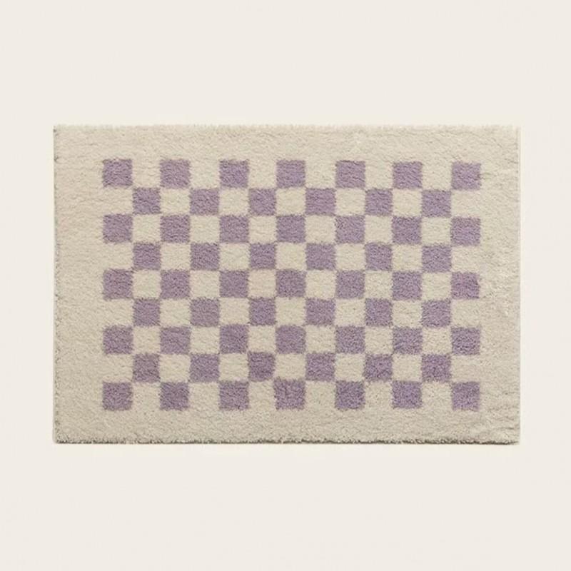 Plush Velvet Tufted Grid Rug Bedroom Bathroom Entryway Non-Slip Absorbent Floor Mat