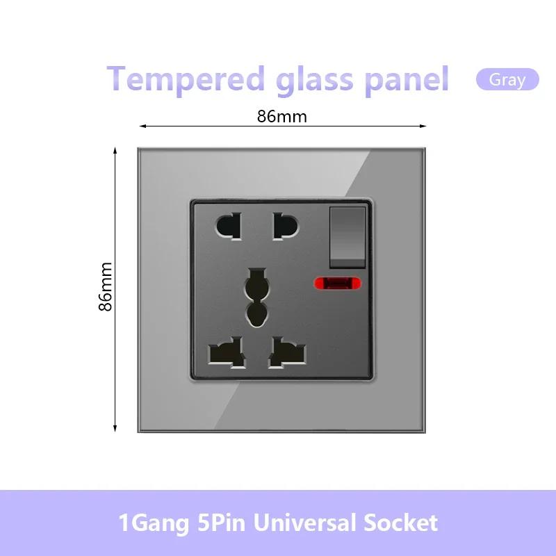 UK 13A 220V Dual Outlet with 18W Type-C Quick Charge,1/2 Way Light Switch Panel, Tempered Glass Surface,Wall Socket for TV/Phone