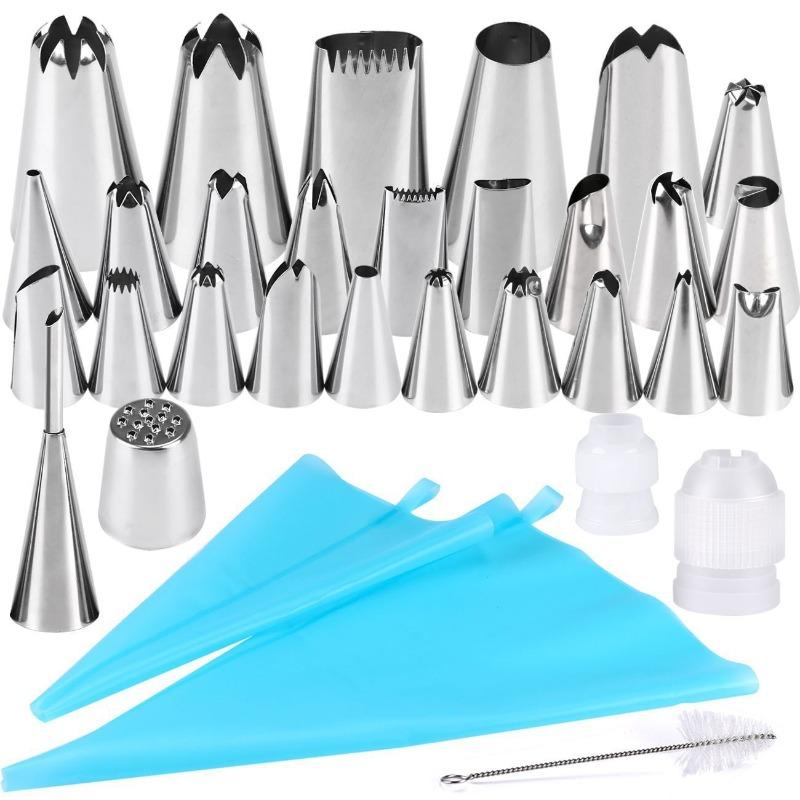 1 Set Household Cake Decoration TPU Piping Bag Converter Baking Tool Stainless Steel Piping Nozzle Set Cake Making Tools