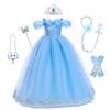 Girls New Year Blue Long Dress for Kids Christmas Birthday Party Dresses Butterfly Cinderella Cosplay Costumes Chidren Outfits