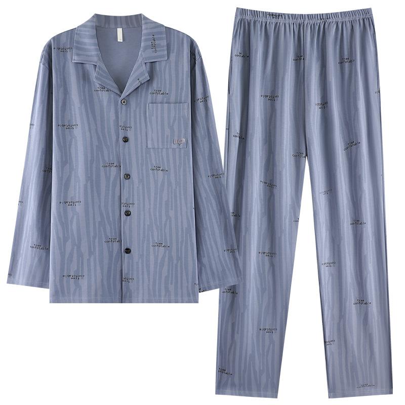 Pure Cotton Pajamas Men'S Spring And Autumn Autumn Cotton Long-Sleeved Casual Men'S Loungewear Autumn And Winter Thin Large Size Suit