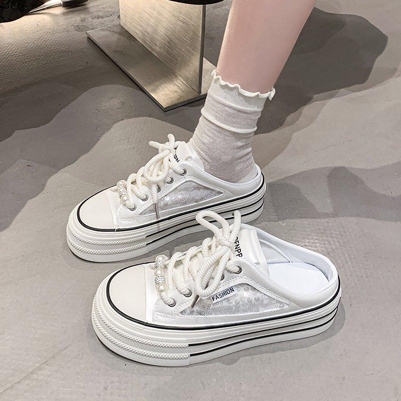 Fashion Shoes Women Cover Toe Ladies' Slippers Pantofle Soft 2025 Summer Sequined Cloth Canvas Casual Fabric Bling Slides Leisure