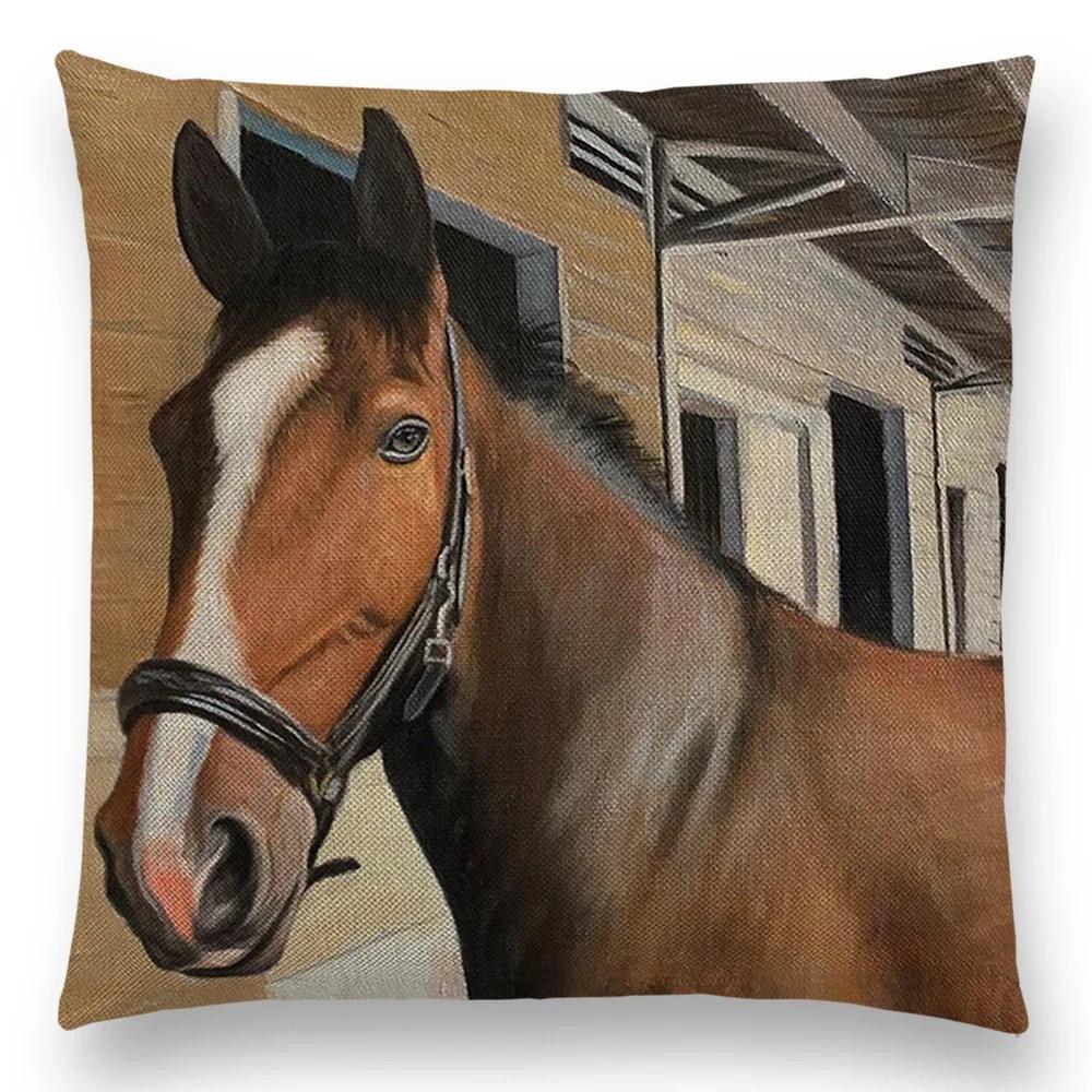 Horse Oil Painting Pillow Case Home Decor Vintage Cushion Cover for Sofa Car Linen Pillow Cover Home Decorative Drop Shipping