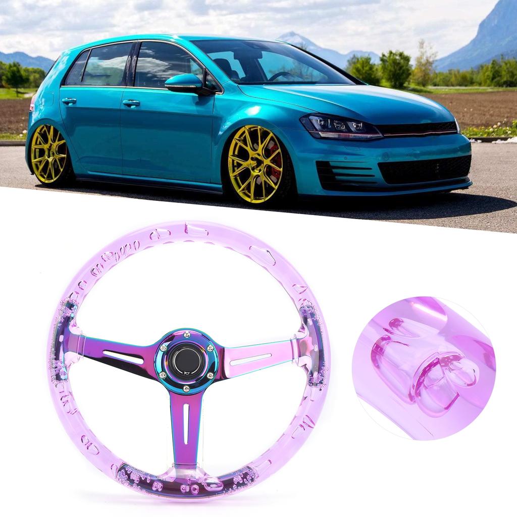 14in Car Steering Wheel Logo Horn Button Accessories Modification Fit for ATV Kart UTVBlue and Purple