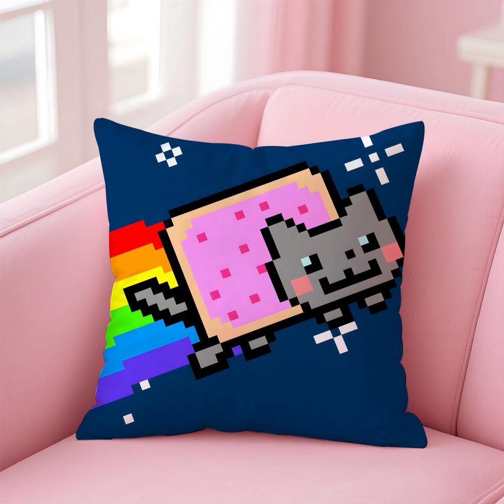 Nyan Cat Cushion Cover Home & Car Multi-Scene Pillow Cover - Reversible, Soft & Durable for Daily Use
