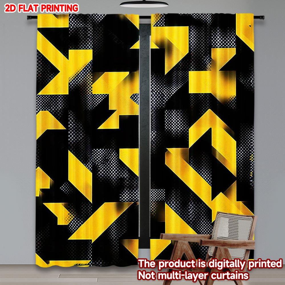 2D flat printing 2pcs Curtain Window Curta Yellow Geometric Digital Printed Polyester Drapes Seasonal Party & Holiday Decor