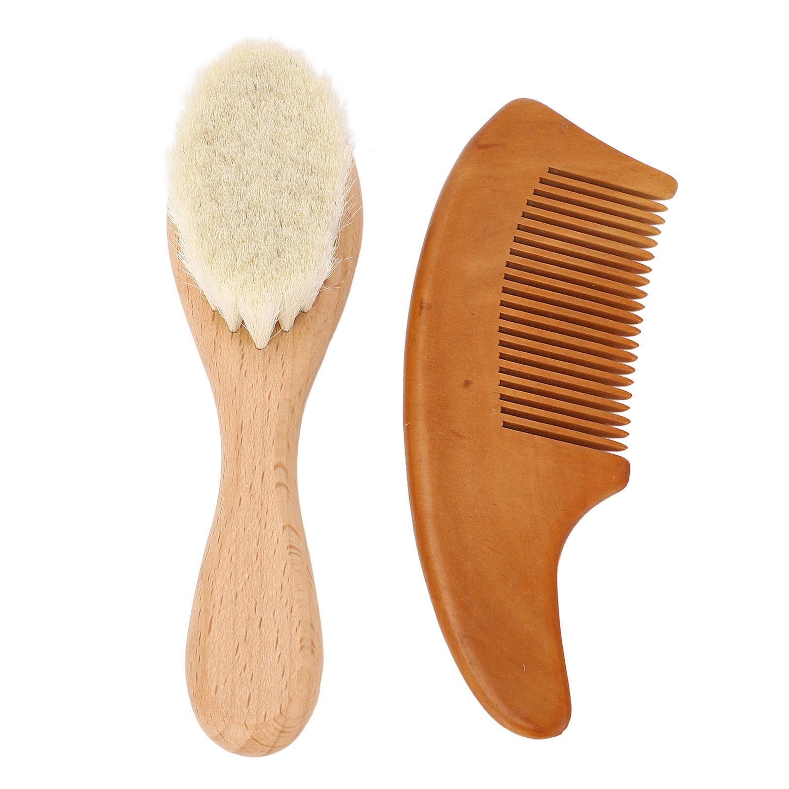 

Набор из щетки и расчески для детских волос с мягкой шерстяной щетиной и ручкой из бука. Набор из щетки и расчески для детских волос.