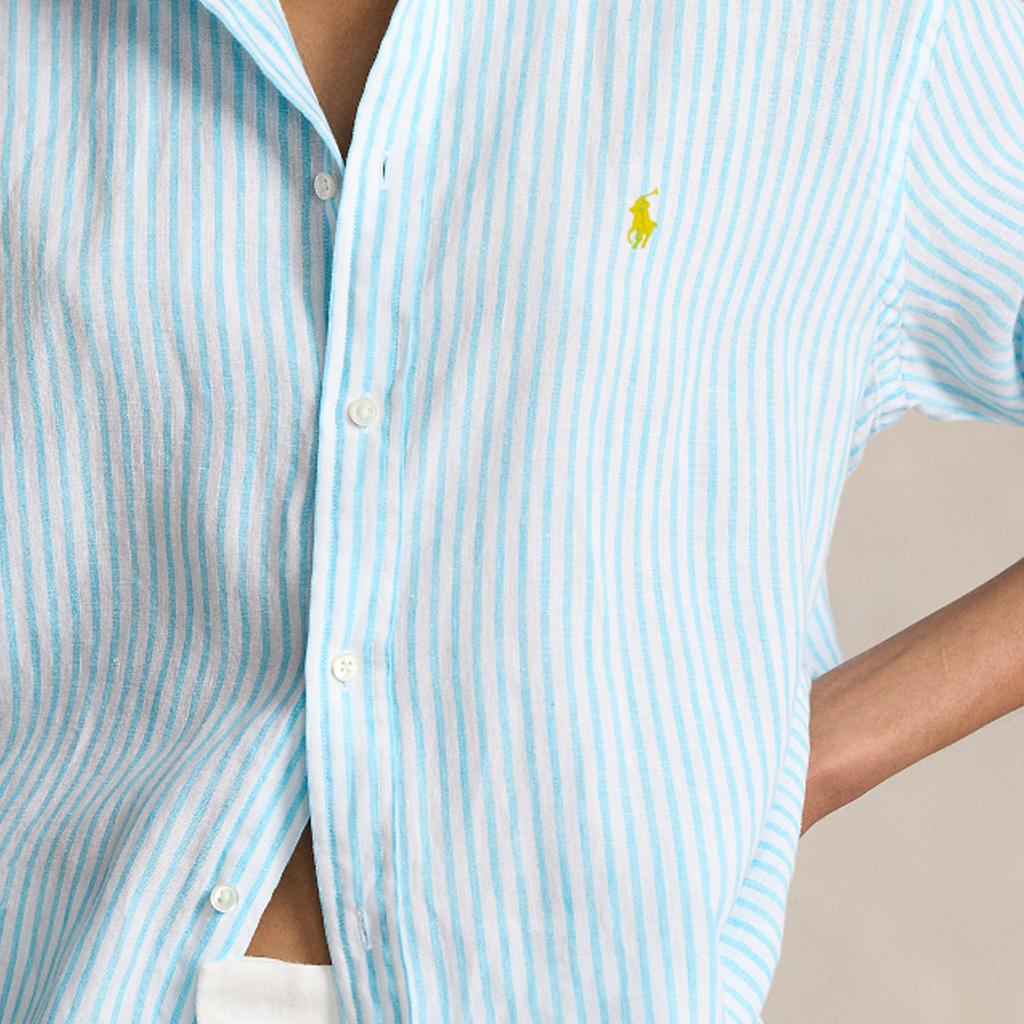 Polo Ralph Lauren SS24 Striped Logo Embroidered Loose-Fit Single-Breasted Long Sleeve Shirt Women Shirts Turquoise WMPOSHTNDO20612-999