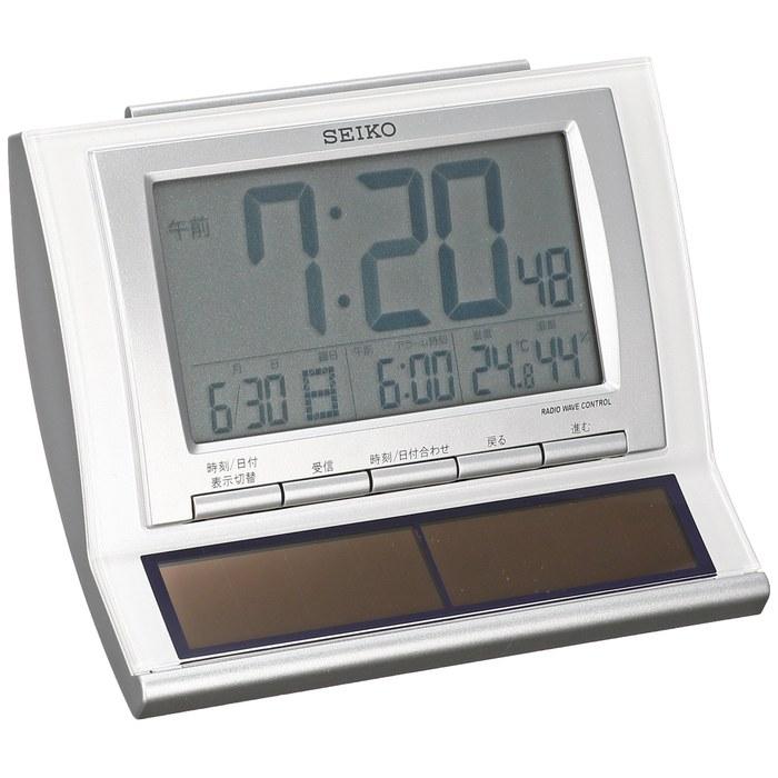 Seiko Clock SQ751W — Hybrid Solar Radio Digital Alarm Clock — White