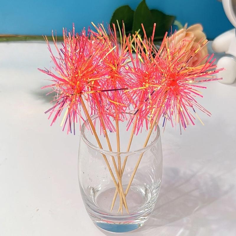 10Pcs Wooden Cake Decorations Colorful Tinsel Cake Insert Sticks Embellishments For Birthday Wedding Anniversary Party