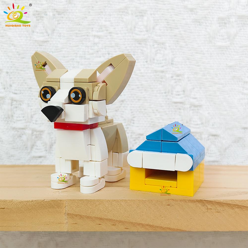 HUIQIBAO Dog Series Micro Building Block Amimal corgi Husky Bulldog Mini Brick set Toy for Children Desk Decoration ornament