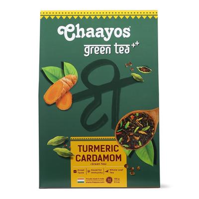 Té verde con cúrcuma y cardamomo (100 gramos), Cúrcuma Cardamomo Té Verde Chaayos