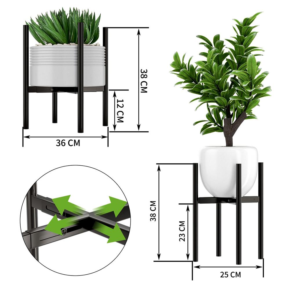 EKNITEY Adjustable Flower Adjustable Width Indoor Outdoor Flower Metal Plant Stylish Flower 1 Pot Stand Stand, 20-30cm, Stand, Rack, Stand, (Black)