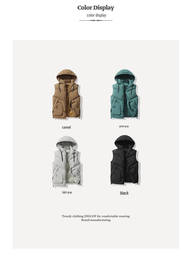 Gilet Matelassé Épais en Duvet et Coton pour Homme avec Col Montant - Vêtement d'Extérieur Automne/Hiver