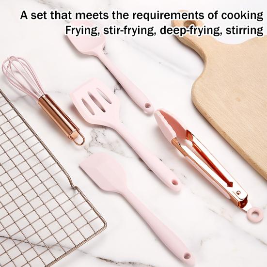 5Pcs Silicone Kitchenware Food Clip Whisk Spoon Scraper Spatula Set Odorless Heat Resistant Flexible Silicone Nonstick Cooking Baking Tools for Home