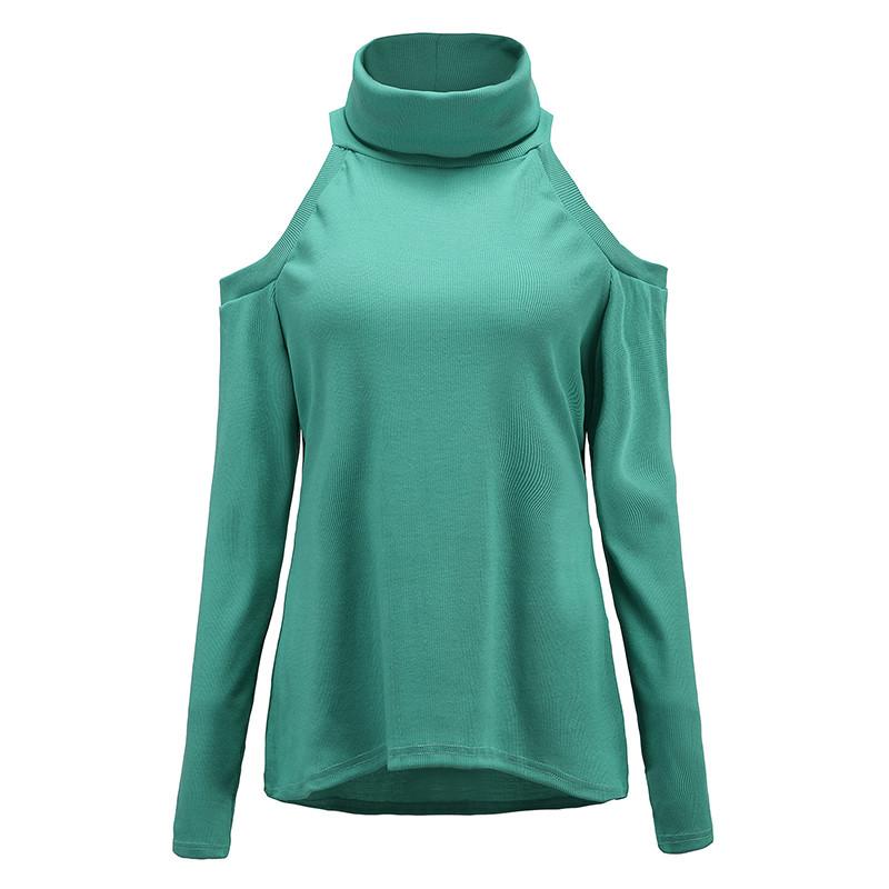 Knit T Shirt For Women With Off Shoulder Design And High Neck Casual Top For Daily Wear