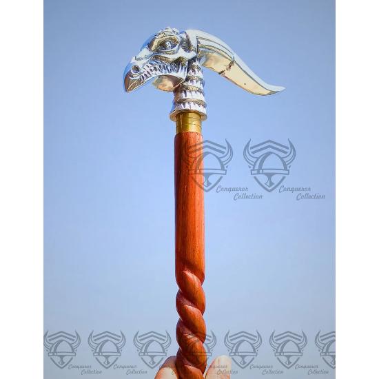 Antique Nautical Brass Golden Dragon Head Handle Walking Stick Wooden Cane Gifts