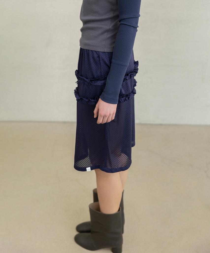 Forev Mesh Frill Midi Skirt - Navy