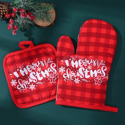 2 Stück/Set Weihnachts-Handschuhe Topflappen Frohe Weihnachten Dekorationen Weihnachten Zuhause Küche Ornamente Navidad Noel Neujahr 2025 Geschenke