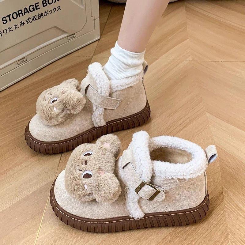 Cute furry thickened warm snow boots women's winter 2025 new plush bread cotton shoes women.