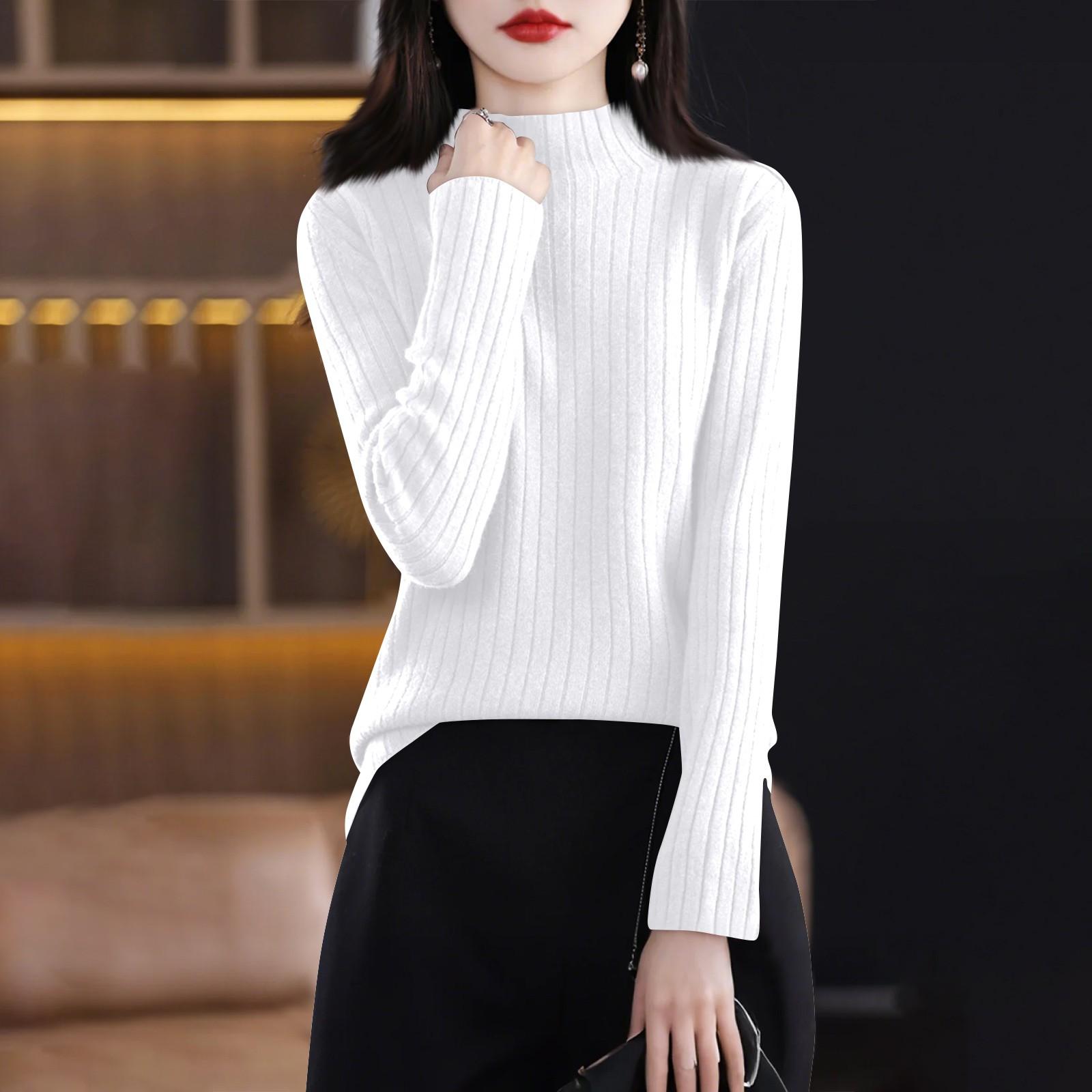 

Женская мода с длинным рукавом однотонный пуловер водолазка базовый свитер топ XL белый