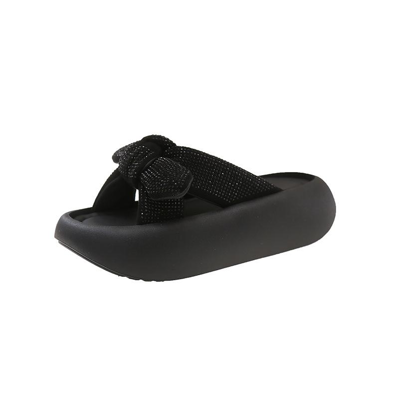 Bow Thick-soled Women's Outer Wear Korean Version Slippers 2025 Summer New Fashion Fairy Style Versatile Outer Wear Sandals Tide