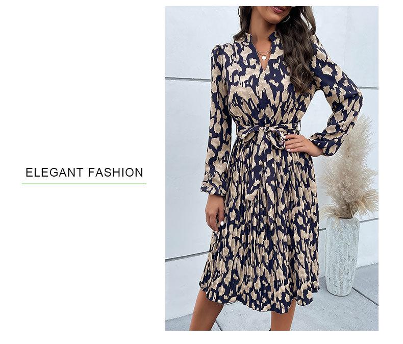 European & American V-Neck Lace-Up Slim Pleated Skirt Dress for Women - Autumn/Winter Fashion