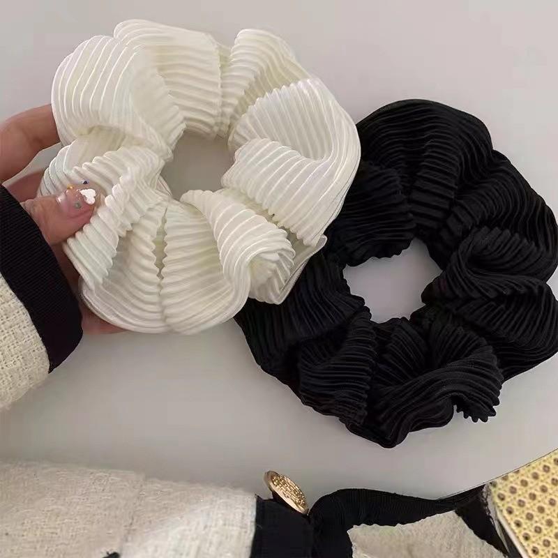 Solid Color Pleated Fabric Hair Ring Women Simple Cream Style High Elastic Scrunchie High-end Hair Accessories