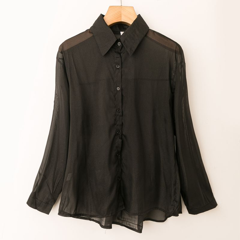 

Весна и Лето Экспорт K-стиль Новое поступление Легкая Дышащая Свободная Приталенная Рубашка с Лацканами и Длинными Рукавами на Одной Пуговице Black L