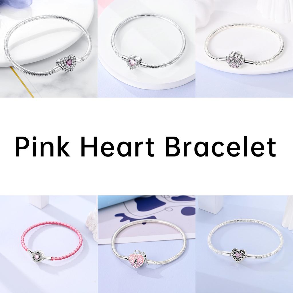 Pink Love Heart Copper Metal Bracelet High Quality Fine Jewelry Authentic Original Bracelets Zircon Cat Paw Snake Chain Designed For Do It Yourself