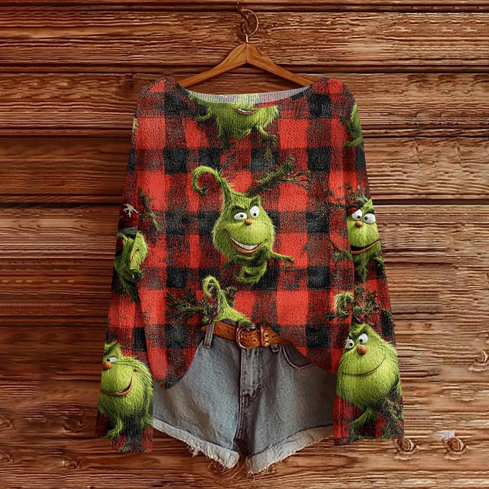 

Womens Fall Sweaters Long Sleeve Print Tops Pullover Sweaters Loose Dressy Casual Basic Clothes XL