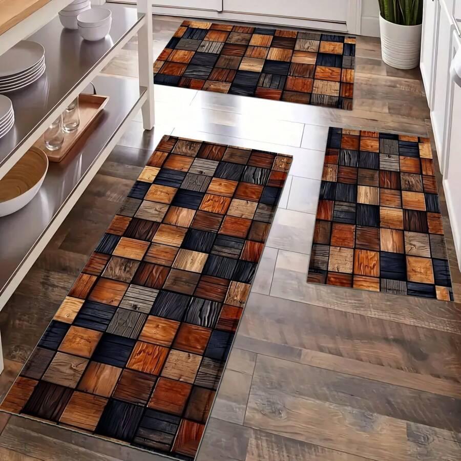 1 stuks/2 stuks Houtnerf Patroon Vloermatten voor Keuken, Badkamer, Wasruimte, Waterabsorberend en Antislip Tapijt Woondecoratie 40X60CM (1.3X2FT