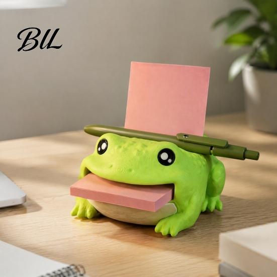 Work Desk Setup Frog Note Holder, Creative Organizer with Pen Stand And Memo Storage Dispenser, Cute Animal Stationery Case for Office Home Workspace