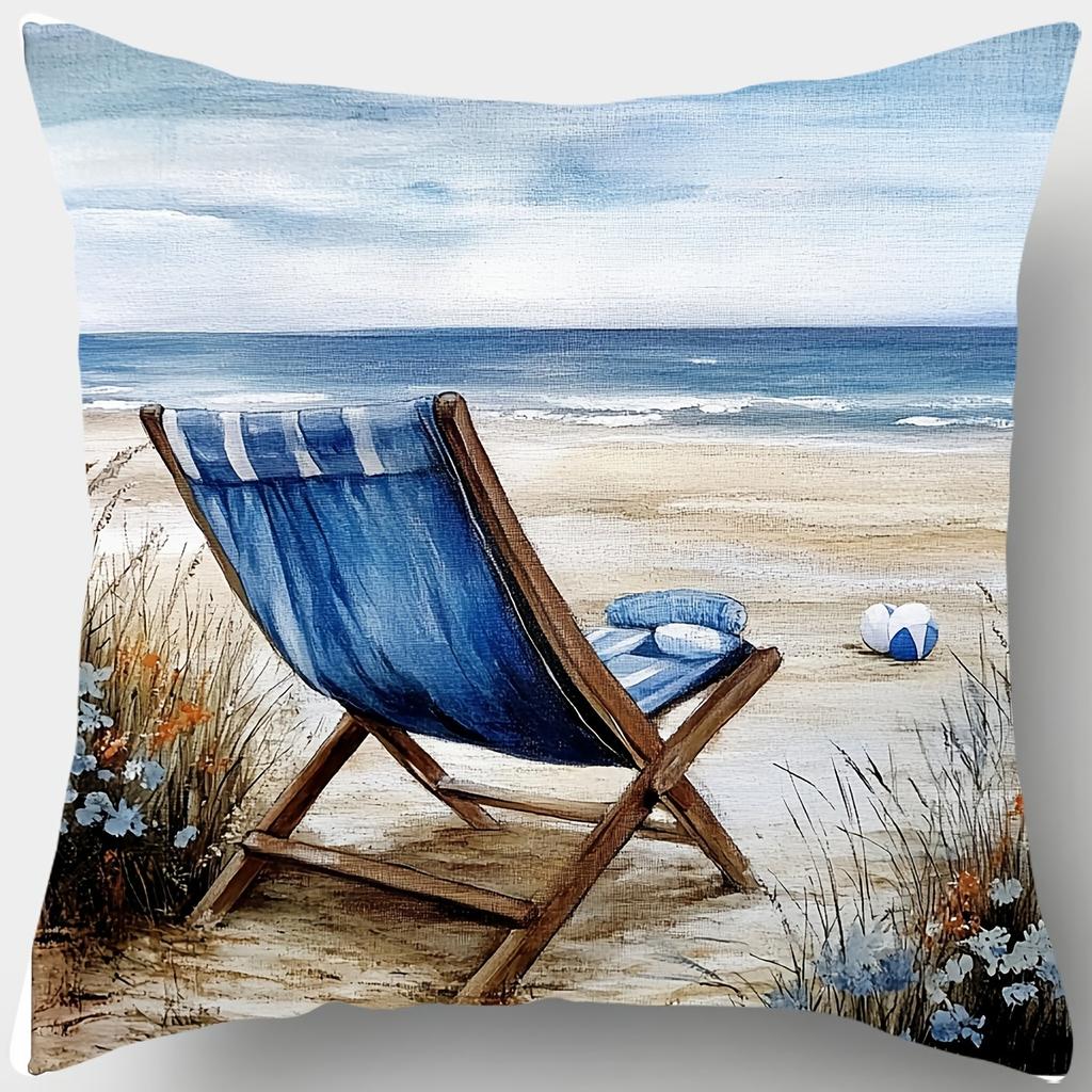 Serene Seaside Scenes Pillow CoversLiving Room Sofa Cushion Cover, Soft and Comfortable, Bedroom Room Decoration