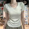 Front Shoulder Short-sleeved Cool T-shirt Women's Summer, New Bottoming Shirt, Short Inner with U Round Neck Slim-fitting White Top
