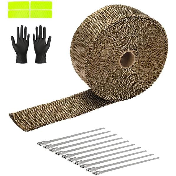 Exhaust Heat Wrap Roll 2" X 16' Black Fiberglass Heat Shield Tape 1 Rolls 5Cm X 5M With 10Pcs Stainless Ties For Motorcycle Car Truck