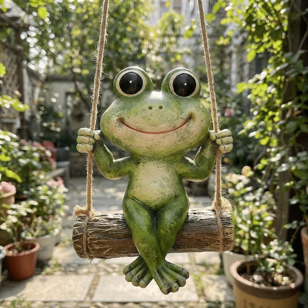 Cute Garden Animal Statue Resin Garden Art Sculpture Animal Sculpture Frog Swing Ornament Patio