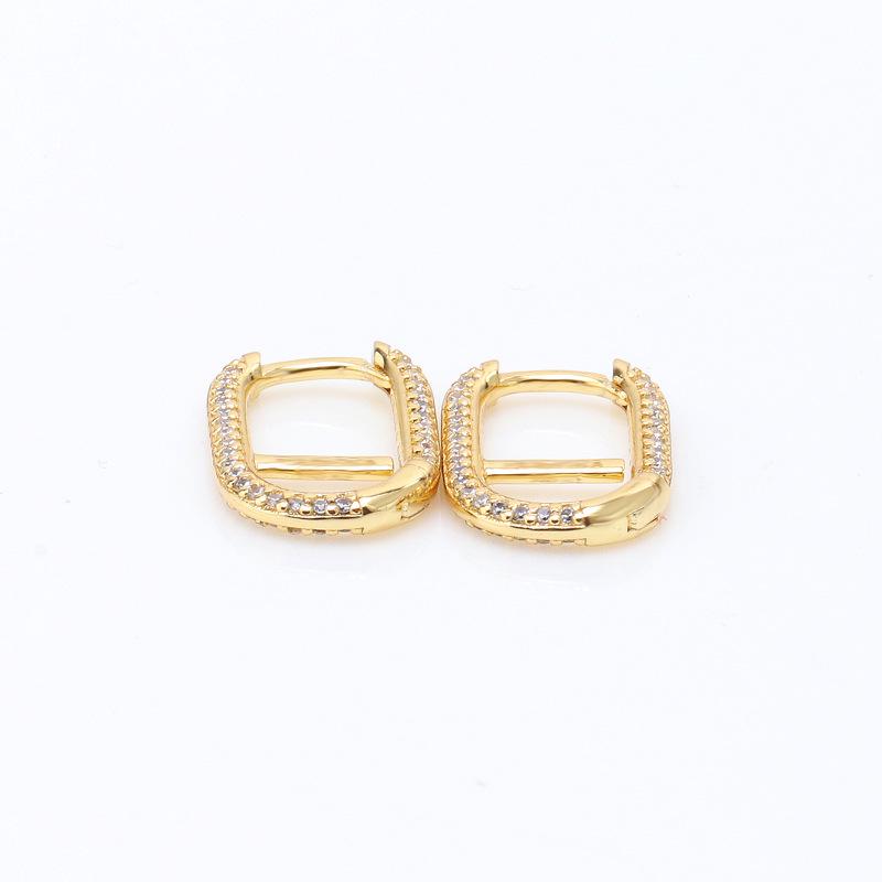 Gold-Plated Zircon Shining Link Stud Earrings - Light Luxury European & American Style, Perfect Birthday Gift for Girls