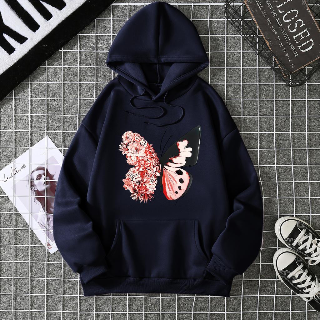 Winter Women's Hoodie Solid Color Print Unisex style Double Pockets Sweatshirts Outerwear Women's Clothing