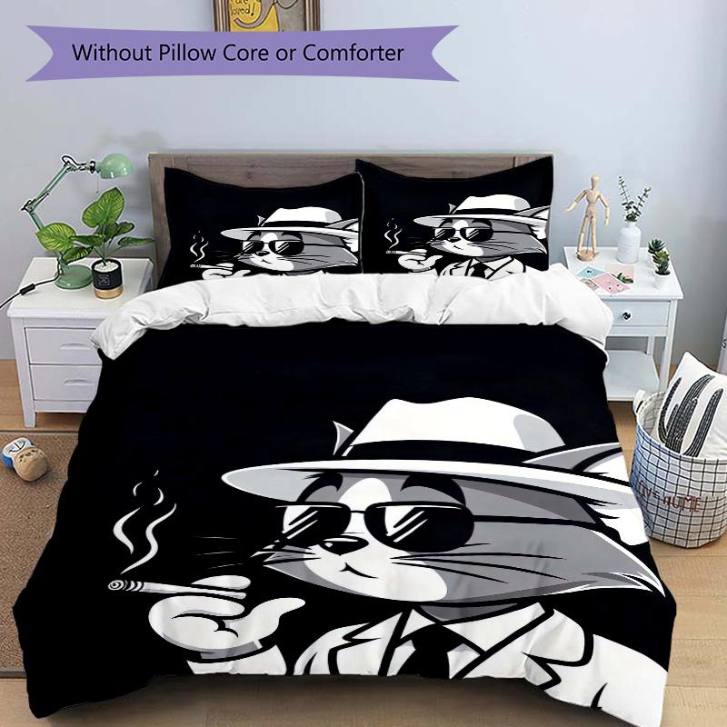 

3pcs Smoking Tom Cat Bedding Set Includes Comfortable Bedding with Stylish Design for Bedroom, H082 135x200cm