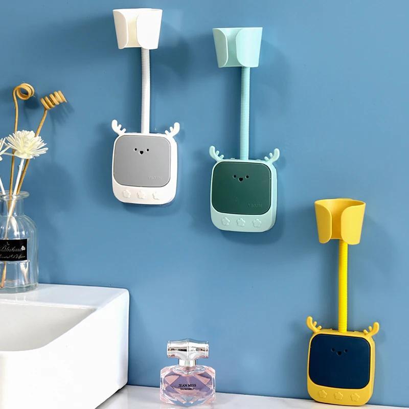 180° Adjustable Hair Dryer Holder Self-Adhesive Hair Dryer Shelf Wall Mount Bathroom Universal Stand Cute Cartoon Storage Rack